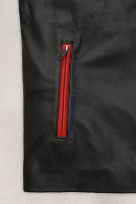 Black genuine lambskin leather jacket-stripes white red fashion style 3