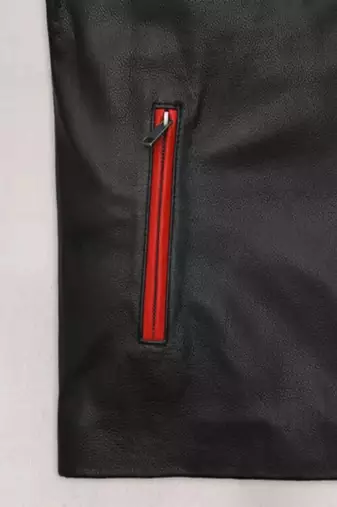 Black genuine lambskin leather jacket-stripes white red fashion style