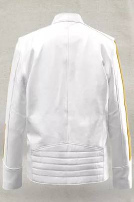 Men's white yellow stripe genuine lambskin  leather jacket 2