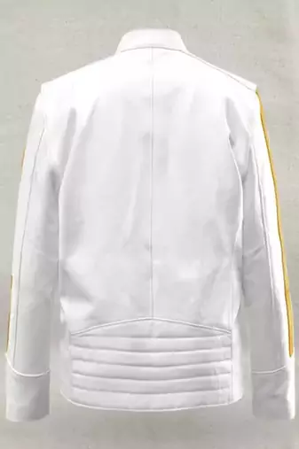 Men's white yellow stripe genuine lambskin  leather jacket