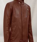 Men's brown cross zip pocket genuine lambskin  leather jacket