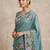 Teal Color  embroidery work  Silk Blend Saree