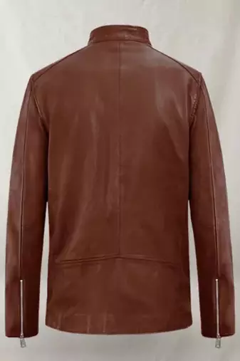Men's brown cross zip pocket genuine lambskin  leather jacket