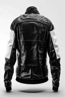 Men's white & black shoulder quilted genuine leather jacket-café racer 2