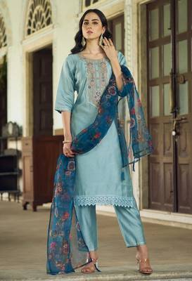 sky-blue fancy viscose rayon kurta set 2