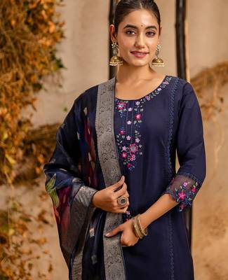 navy-blue fancy viscose kurta set 4