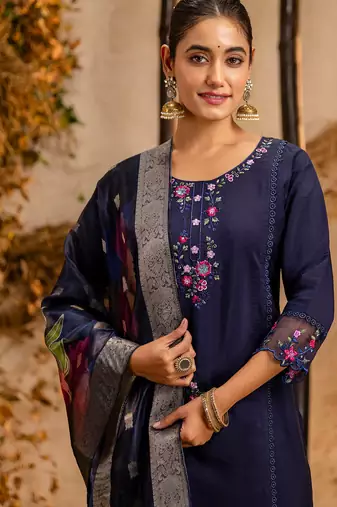navy-blue fancy viscose kurta set