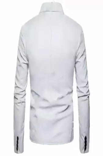 Men's white biker lambskin leather jacket-button spread collar