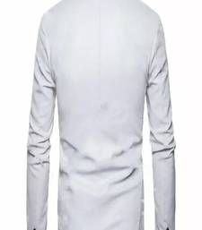 Men's white biker lambskin leather jacket-button spread collar