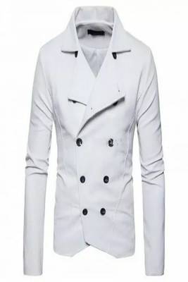 Men's white biker lambskin leather jacket-button spread collar 1