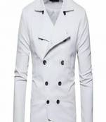 Men's white biker lambskin leather jacket-button spread collar