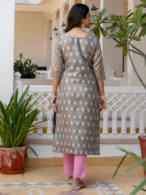 grey fancy silk blend kurta set 4