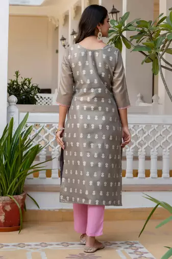 grey fancy silk blend kurta set