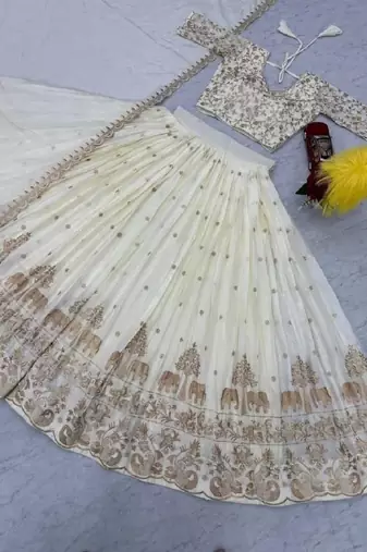 Off White Designer Lehenga Choli with Heavy Embroidery Dupatta Set