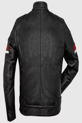 Biker style black lambskin leather jacket red white stripes style fastion 2