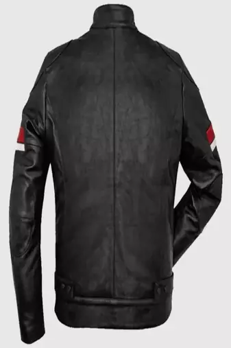 Biker style black lambskin leather jacket red white stripes style fastion