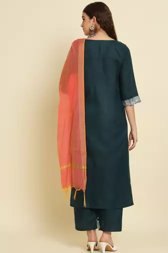 teal fancy silk blend kurta set