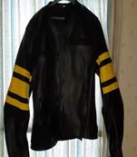 Men's black with yellow stripes lambskin leather jacket detail style fastion