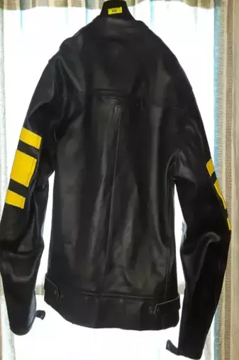 Men's black with yellow stripes lambskin leather jacket detail style fastion