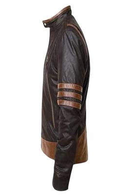 Genuine lambskin leather jacket-brown contrast stripes & piping fashion style 1