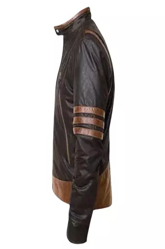 Genuine lambskin leather jacket-brown contrast stripes & piping fashion style