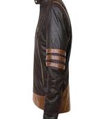 Genuine lambskin leather jacket-brown contrast stripes & piping fashion style