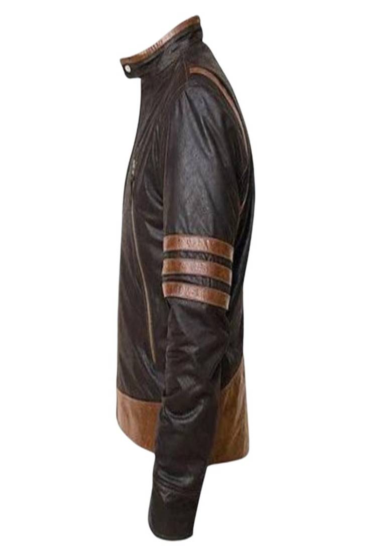 Genuine lambskin leather jacket-brown contrast stripes & piping fashion style