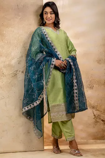pear fancy chanderi silk kurta set