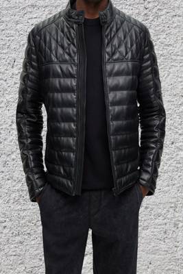 Black genuine lambskin leather jacket- quilted fashion style 2