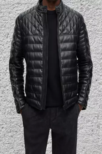 Black genuine lambskin leather jacket- quilted fashion style