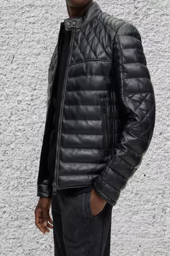 Black genuine lambskin leather jacket- quilted fashion style