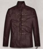 Men's black genuine lambskin leather jacket- belt chest lace style