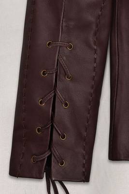 Men's black genuine lambskin leather jacket- belt chest lace style 2