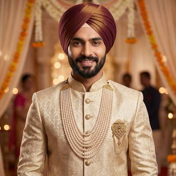   groom sherwani necklace layered moti mala for wedding | groom mala with brooch set 6