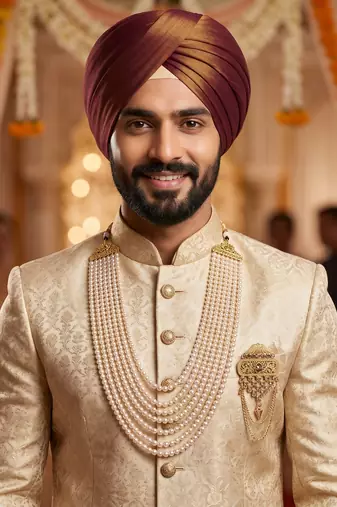   groom sherwani necklace layered moti mala for wedding | groom mala with brooch set
