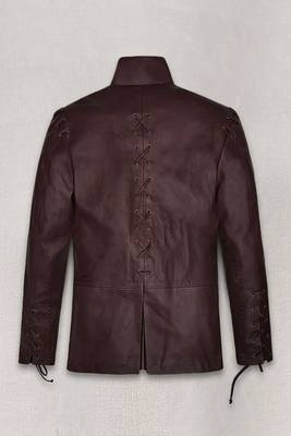 Men's black genuine lambskin leather jacket- belt chest lace style 3