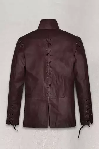 Men's black genuine lambskin leather jacket- belt chest lace style
