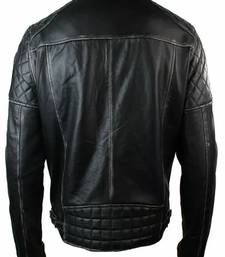 Men's  genuine lambskin leather jacket-black shoulder quilted moto jacket