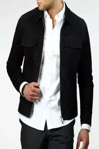 Men's black suede genuine lambskin leather jacket -plain design