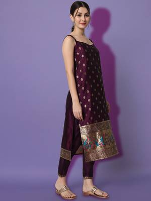 wine fancy cotton silk kurta set 4