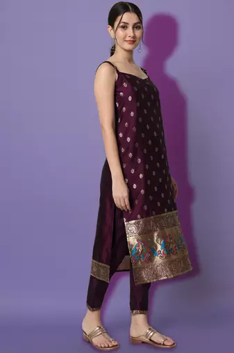 wine fancy cotton silk kurta set