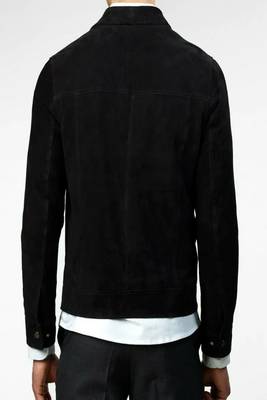 Men's black suede genuine lambskin leather jacket -plain design 2