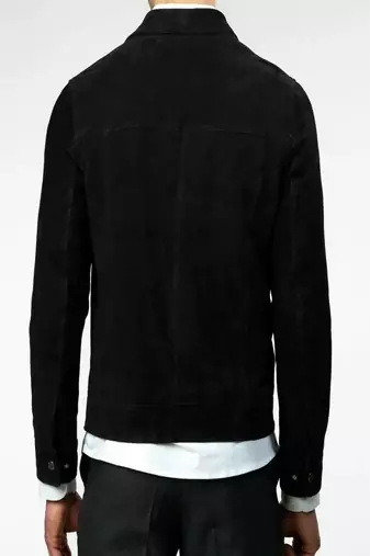 Men's black suede genuine lambskin leather jacket -plain design