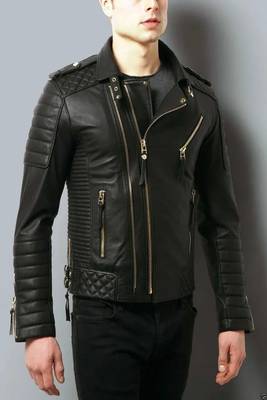 Black genuine soft lambskin leather jacket moto biker jacket 1