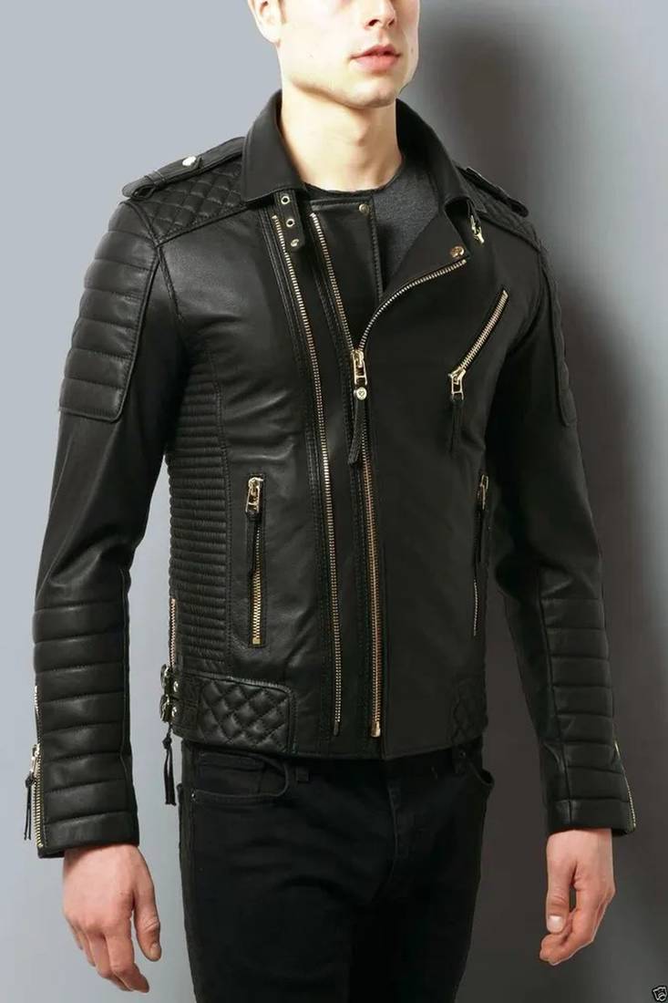Black genuine soft lambskin leather jacket moto biker jacket