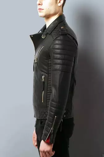 Black genuine soft lambskin leather jacket moto biker jacket