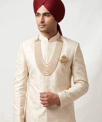   groom sherwani necklace layered moti mala for wedding | groom mala with brooch set 6