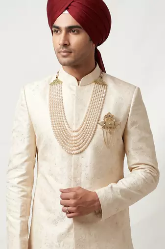   groom sherwani necklace layered moti mala for wedding | groom mala with brooch set