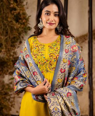 yellow fancy viscose rayon kurta set 4