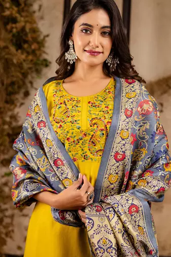 yellow fancy viscose rayon kurta set
